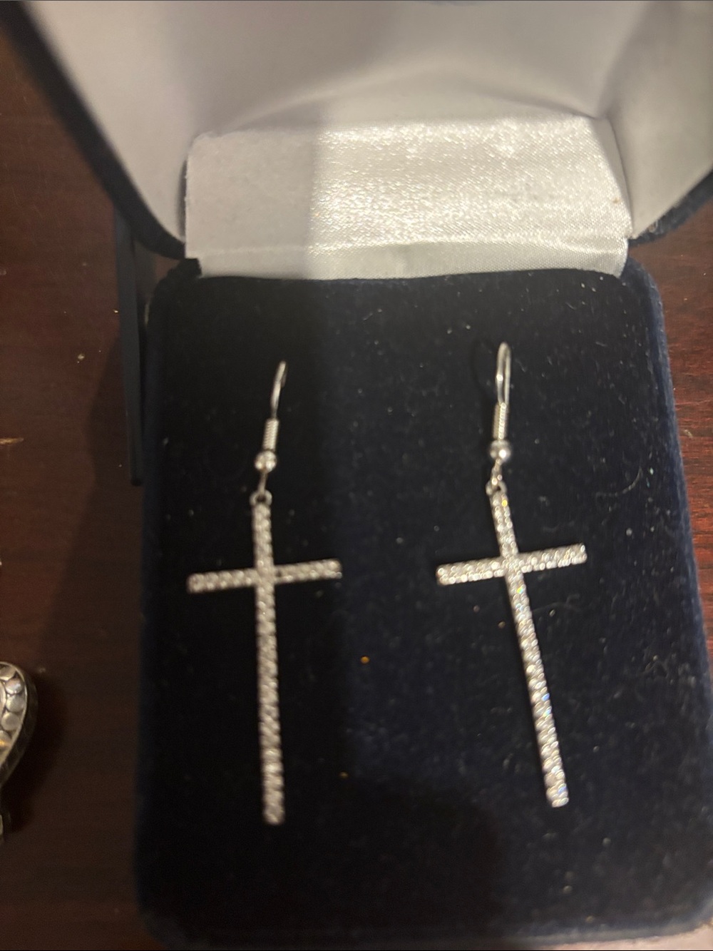 Dazzling Silver Crystal Cross Drop Earrings - Women Jewelry